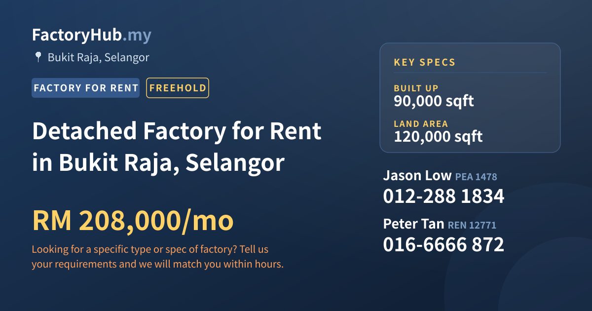 Factory For Rent - Detached Factory for Rent in Bukit Raja, Selangor - Bukit Raja, Selangor