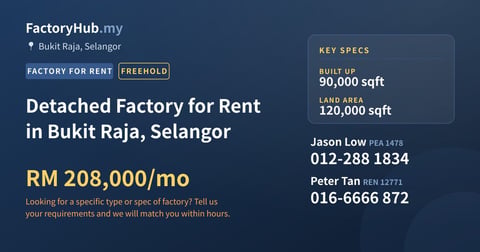 Factory For Rent - Detached Factory for Rent in Bukit Raja, Selangor - Bukit Raja, Selangor
