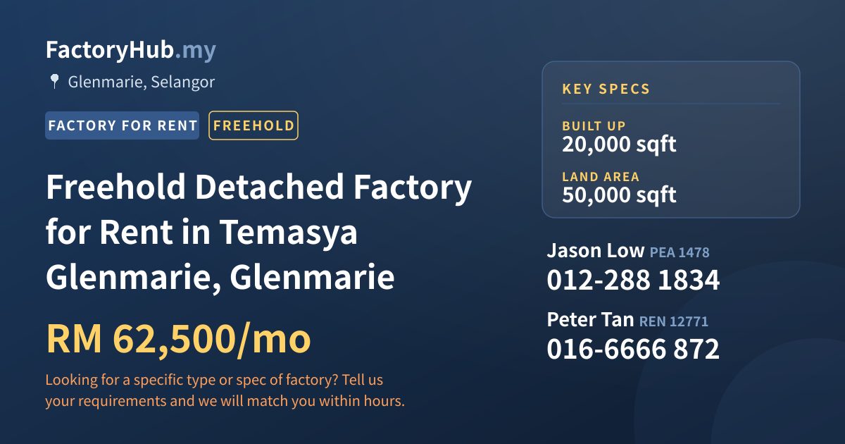 Factory For Rent - Freehold Detached Factory for Rent in Temasya Glenmarie, Glenmarie - Glenmarie, Selangor