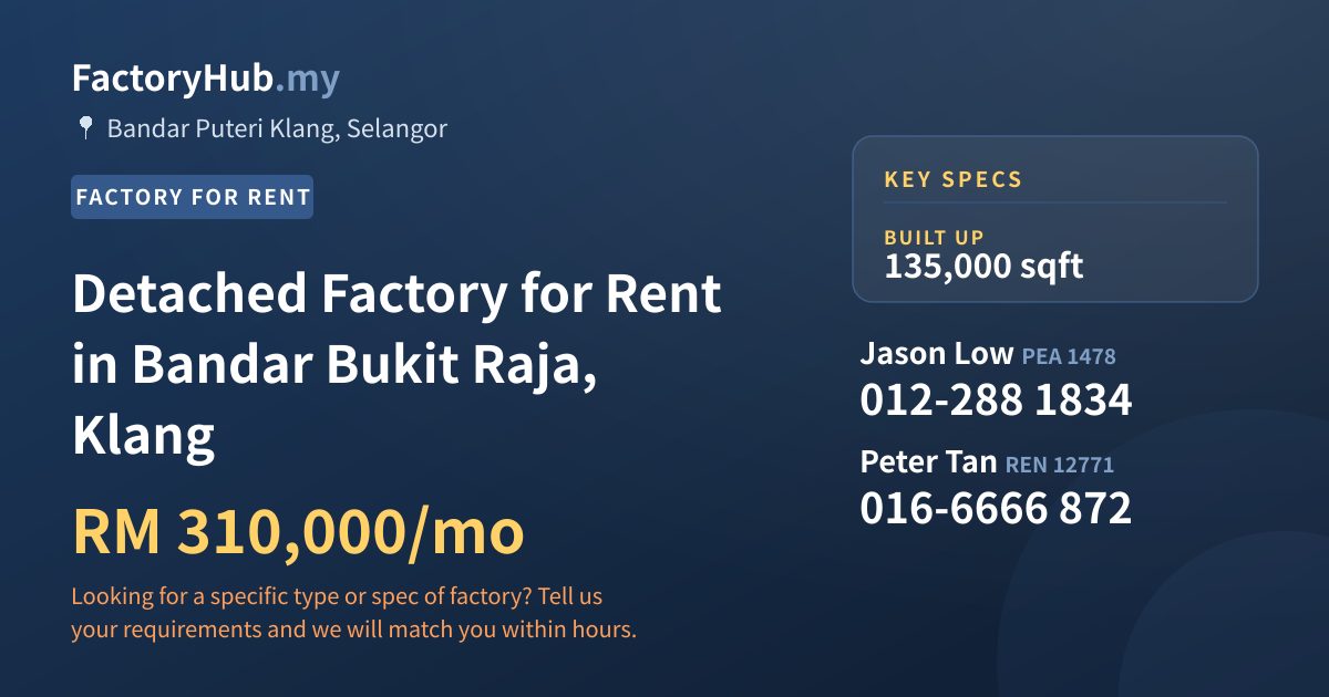 Factory For Rent - Detached Factory for Rent in Bandar Bukit Raja, Klang - Bandar Puteri Klang, Selangor