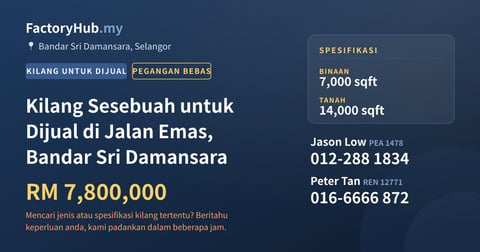 Kilang Untuk Dijual - Kilang Sesebuah untuk Dijual di Jalan Emas, Bandar Sri Damansara - Bandar Sri Damansara, Selangor