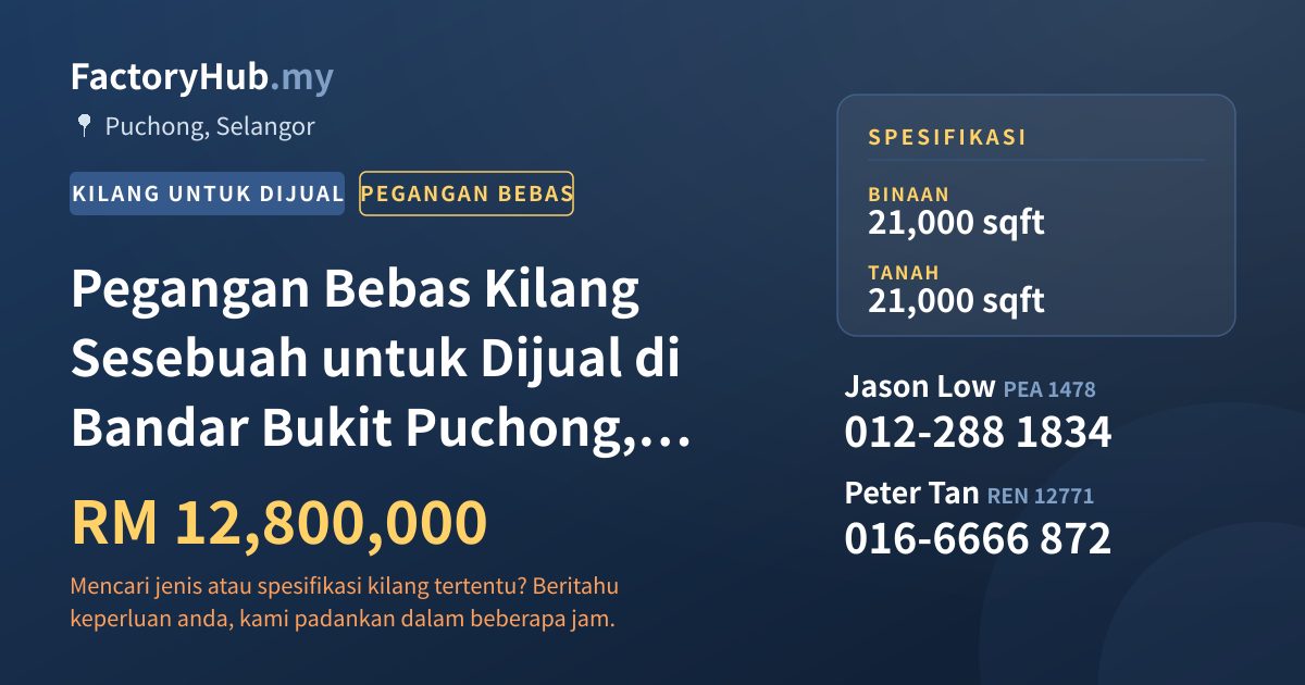 Kilang Untuk Dijual - Pegangan Bebas Kilang Sesebuah untuk Dijual di Bandar Bukit Puchong, Puchong - Puchong, Selangor