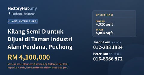 Kilang Untuk Dijual - Kilang Semi-D untuk Dijual di Taman Industri Alam Perdana, Puchong - Puchong, Selangor