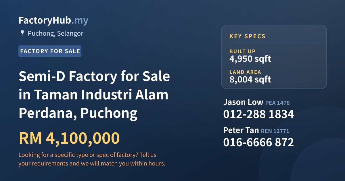 Factory For Sale - Semi-D Factory for Sale in Taman Industri Alam Perdana, Puchong - Puchong, Selangor