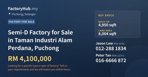 Factory For Sale - Semi-D Factory for Sale in Taman Industri Alam Perdana, Puchong - Puchong, Selangor