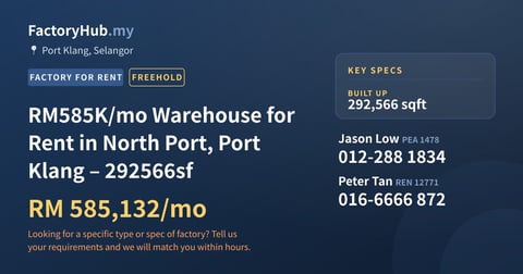 Factory For Rent - RM585K/mo Warehouse for Rent in North Port, Port Klang – 292566sf - Port Klang, Selangor