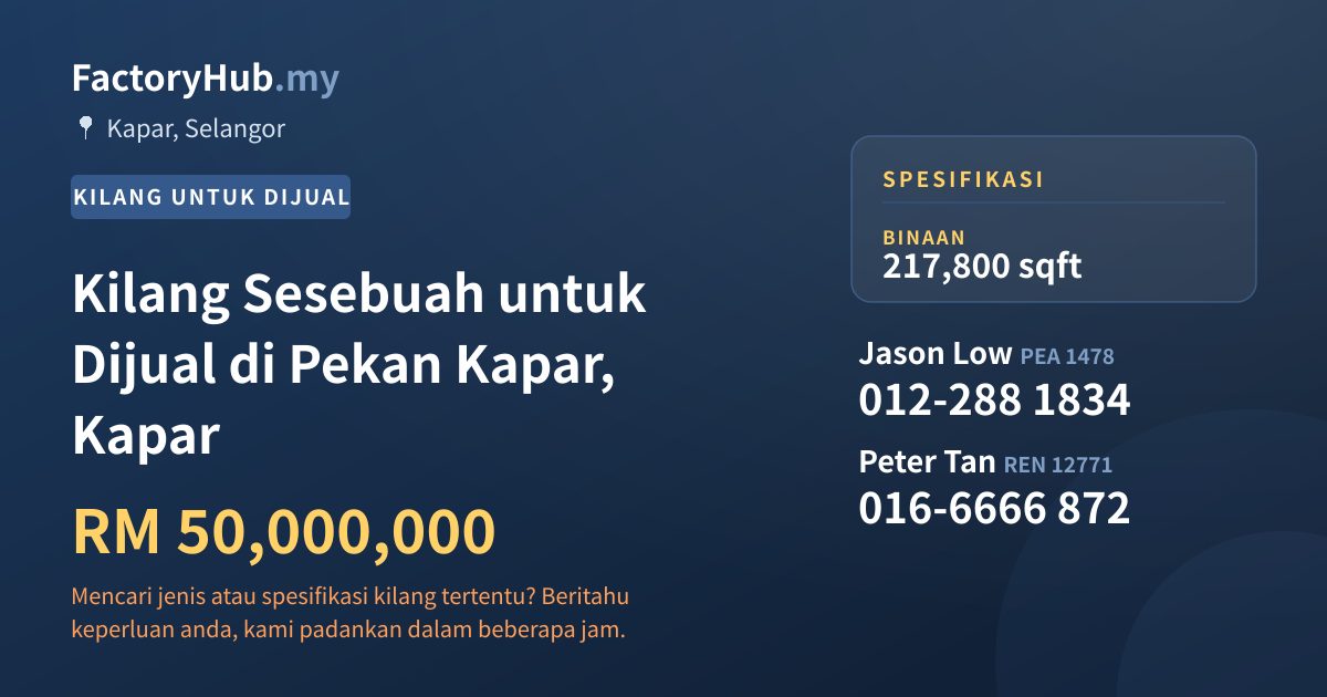 Kilang Untuk Dijual - Kilang Sesebuah untuk Dijual di Pekan Kapar, Kapar - Kapar, Selangor