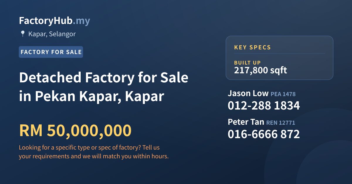 Factory For Sale - Detached Factory for Sale in Pekan Kapar, Kapar - Kapar, Selangor