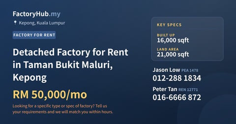 Factory For Rent - Detached Factory for Rent in Taman Bukit Maluri, Kepong - Kepong, Kuala Lumpur