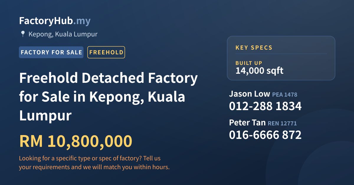 Factory For Sale - Freehold Detached Factory for Sale in Kepong, Kuala Lumpur - Kepong, Kuala Lumpur