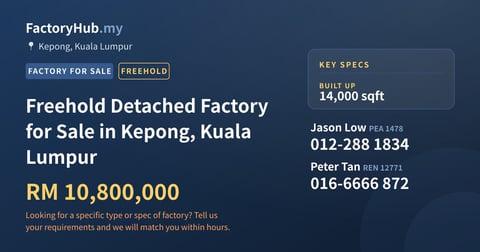 Factory For Sale - Freehold Detached Factory for Sale in Kepong, Kuala Lumpur - Kepong, Kuala Lumpur
