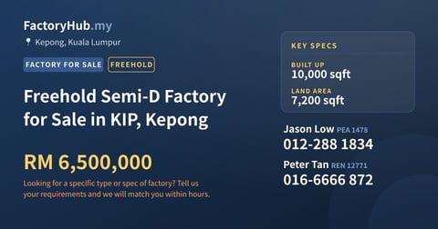 Factory For Sale - Freehold Semi-D Factory for Sale in KIP, Kepong - Kepong, Kuala Lumpur