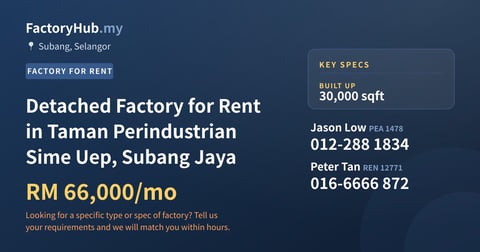Factory For Rent - Detached Factory for Rent in Taman Perindustrian Sime Uep, Subang Jaya - Subang, Selangor