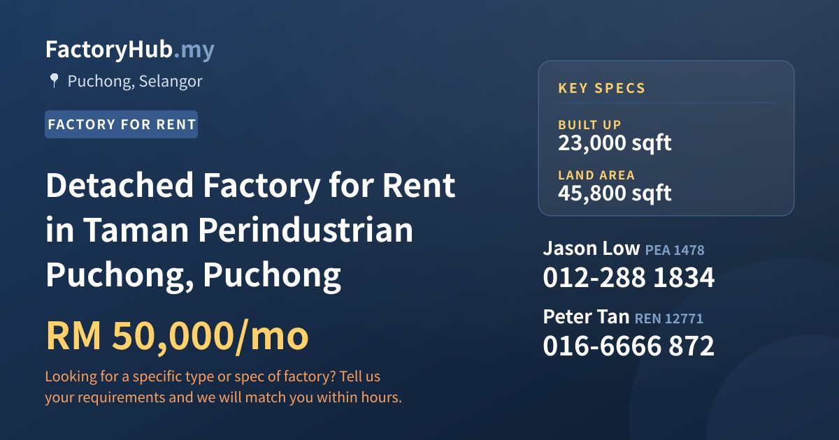 Factory For Rent - Detached Factory for Rent in Taman Perindustrian Puchong, Puchong - Puchong, Selangor