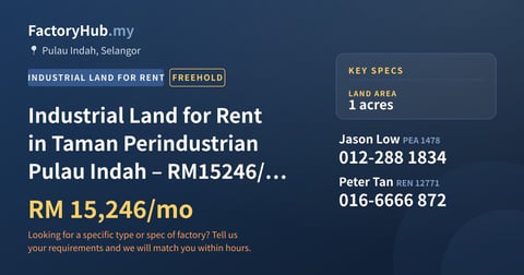 Land For Rent - Industrial Land for Rent in Taman Perindustrian Pulau Indah – RM15246/mo 1ac - Pulau Indah, Selangor