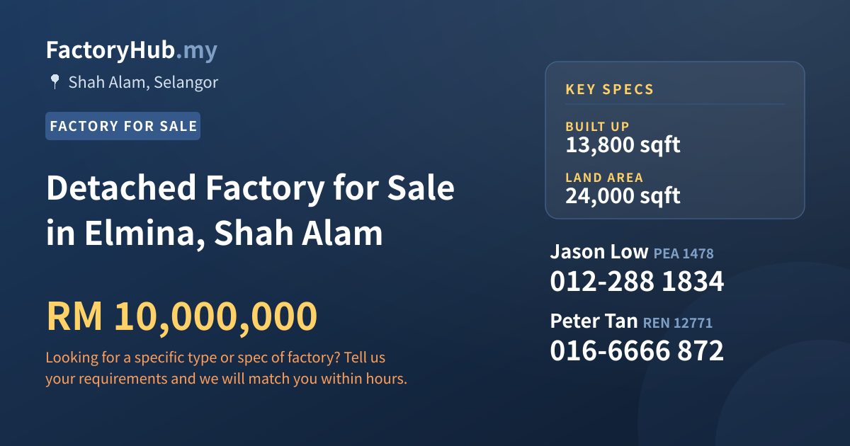 Factory For Sale - Detached Factory for Sale in Elmina, Shah Alam - Shah Alam, Selangor