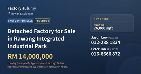 Factory For Sale - Detached Factory for Sale in Rawang Integrated Industrial Park - Rawang, Selangor
