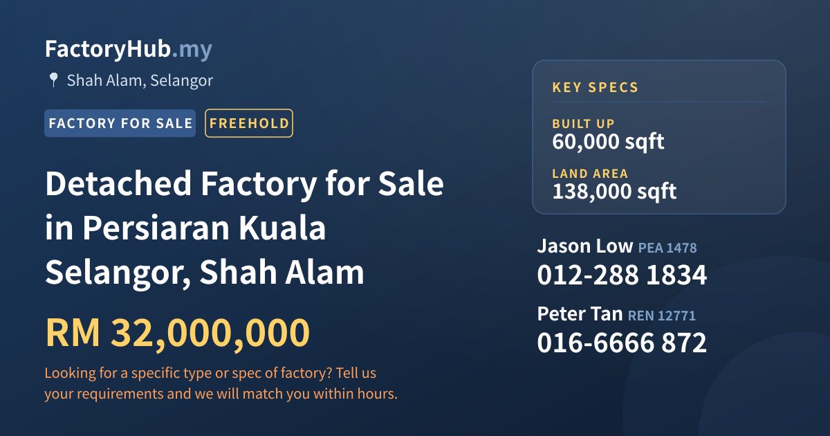 Factory For Sale - Detached Factory for Sale in Persiaran Kuala Selangor, Shah Alam - Shah Alam, Selangor