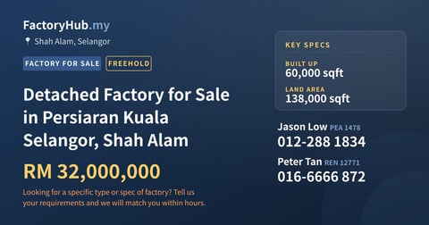 Factory For Sale - Detached Factory for Sale in Persiaran Kuala Selangor, Shah Alam - Shah Alam, Selangor
