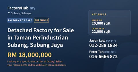 Factory For Sale - Detached Factory for Sale in Taman Perindustrian Subang, Subang Jaya - Subang, Selangor