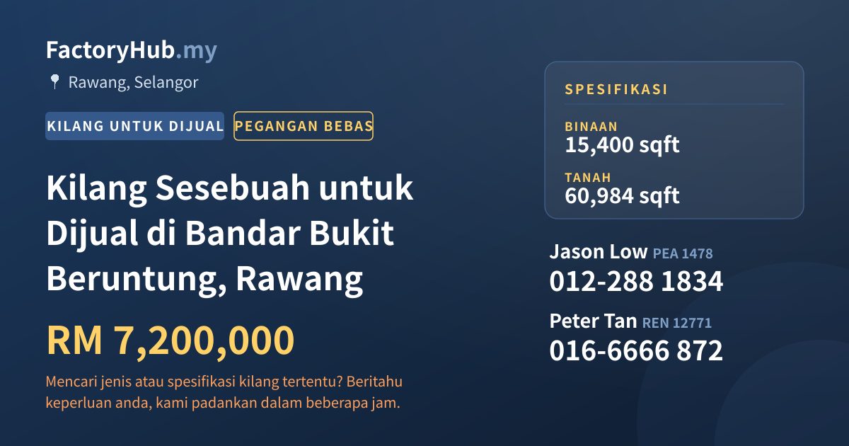 Kilang Untuk Dijual - Kilang Sesebuah untuk Dijual di Bandar Bukit Beruntung, Rawang - Rawang, Selangor
