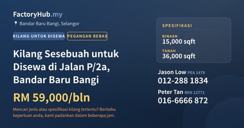Kilang Untuk Disewa - Kilang Sesebuah untuk Disewa di Jalan P/2a, Bandar Baru Bangi - Bandar Baru Bangi, Selangor