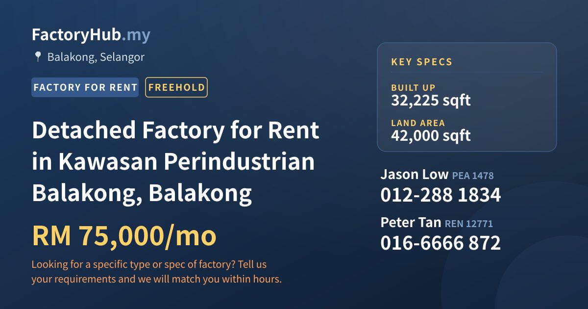 Factory For Rent - Detached Factory for Rent in Kawasan Perindustrian Balakong, Balakong - Balakong, Selangor