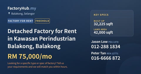 Factory For Rent - Detached Factory for Rent in Kawasan Perindustrian Balakong, Balakong - Balakong, Selangor
