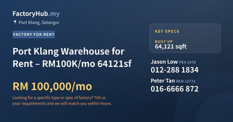Factory For Rent - Port Klang Warehouse for Rent – RM100K/mo 64121sf - Port Klang, Selangor