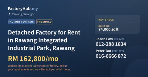 Factory For Rent - Detached Factory for Rent in Rawang Integrated Industrial Park, Rawang - Rawang, Selangor