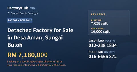 Factory For Sale - Detached Factory for Sale in Desa Aman, Sungai Buloh - Sungai Buloh, Selangor