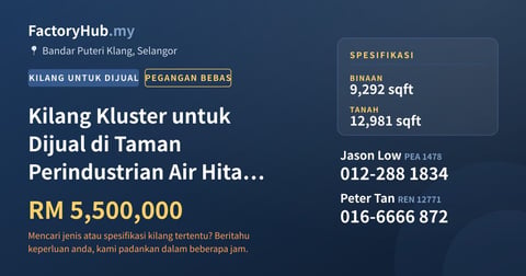 Kilang Untuk Dijual - Kilang Kluster untuk Dijual di Taman Perindustrian Air Hitam, Klang - Bandar Puteri Klang, Selangor