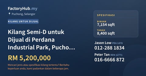 Kilang Untuk Dijual - Kilang Semi-D untuk Dijual di Perdana Industrial Park, Puchong Perdana - Puchong, Selangor