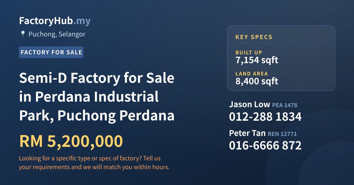Factory For Sale - Semi-D Factory for Sale in Perdana Industrial Park, Puchong Perdana - Puchong, Selangor