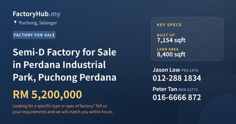 Factory For Sale - Semi-D Factory for Sale in Perdana Industrial Park, Puchong Perdana - Puchong, Selangor