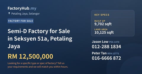 Factory For Sale - Semi-D Factory for Sale in Seksyen 51a, Petaling Jaya - Petaling Jaya, Selangor