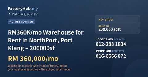 Factory For Rent - RM360K/mo Warehouse for Rent in NorthPort, Port Klang – 200000sf - Port Klang, Selangor