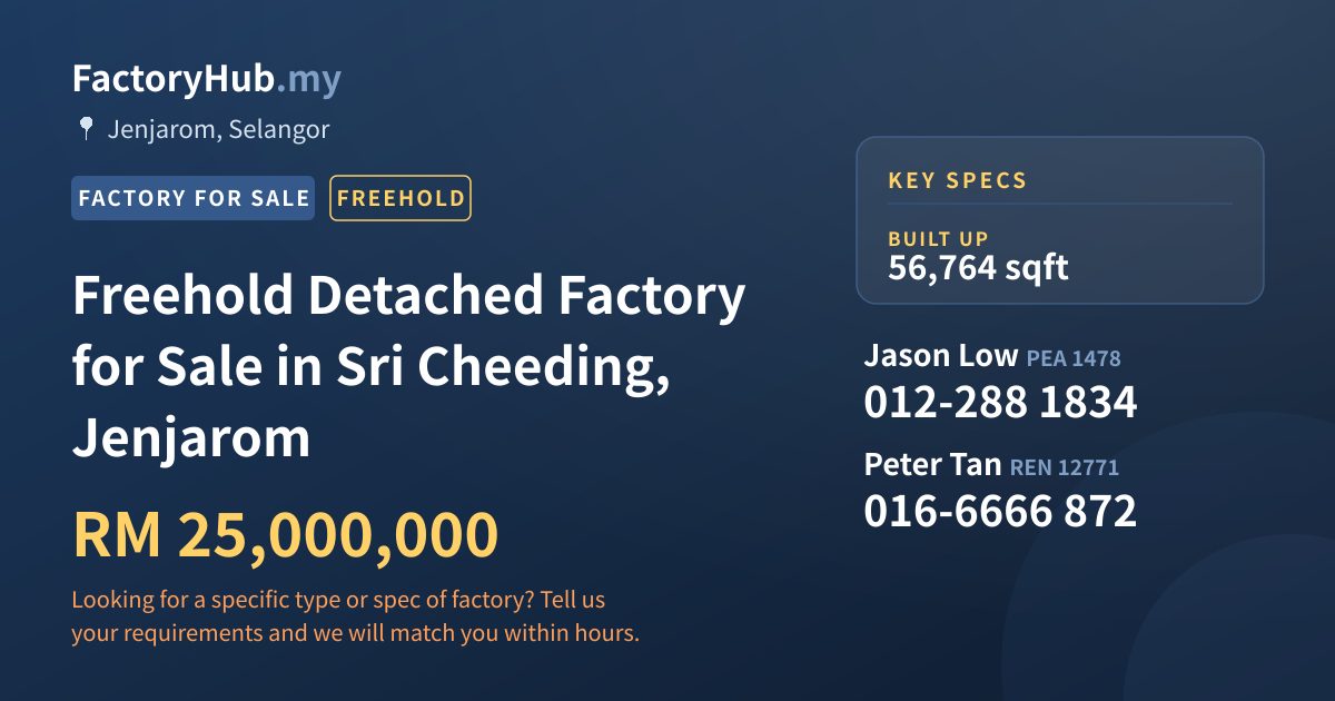 Factory For Sale - Freehold Detached Factory for Sale in Sri Cheeding, Jenjarom - Jenjarom, Selangor