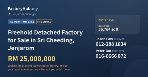 Factory For Sale - Freehold Detached Factory for Sale in Sri Cheeding, Jenjarom - Jenjarom, Selangor
