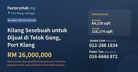 Kilang Untuk Dijual - Kilang Sesebuah untuk Dijual di Telok Gong, Port Klang - Port Klang, Selangor