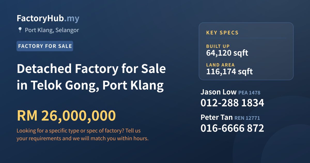Factory For Sale - Detached Factory for Sale in Telok Gong, Port Klang - Port Klang, Selangor