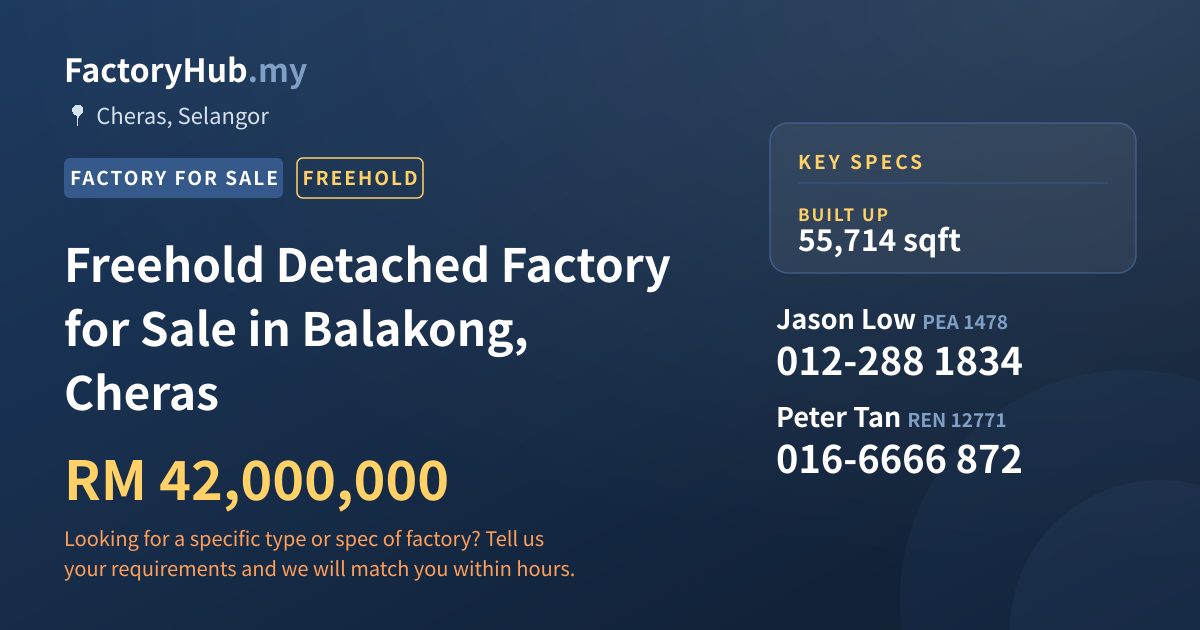 Factory For Sale - Freehold Detached Factory for Sale in Balakong, Cheras - Cheras, Selangor
