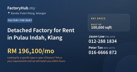 Factory For Rent - Detached Factory for Rent in Pulau Indah, Klang - Bandar Puteri Klang, Selangor