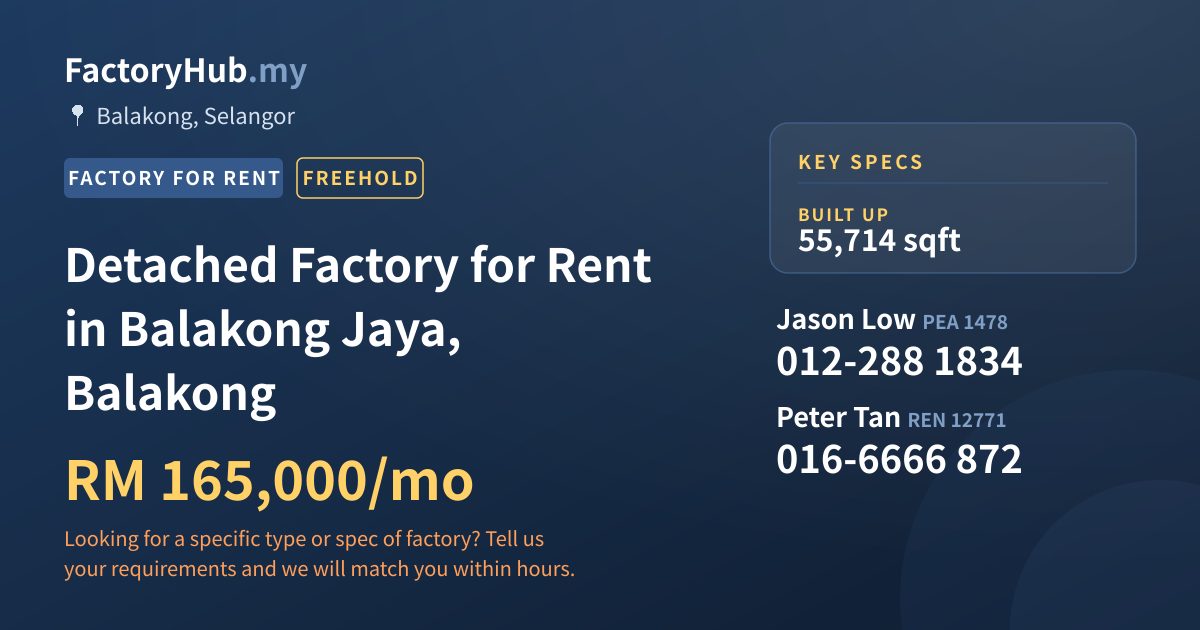 Factory For Rent - Detached Factory for Rent in Balakong Jaya, Balakong - Balakong, Selangor