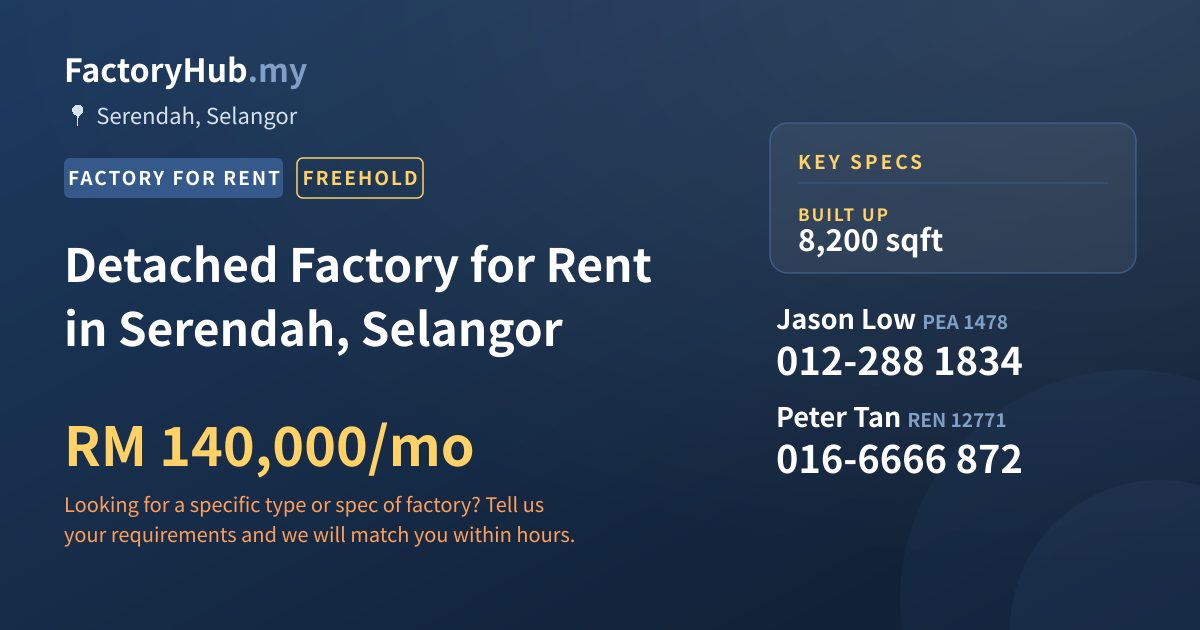 Factory For Rent - Detached Factory for Rent in Serendah, Selangor - Serendah, Selangor