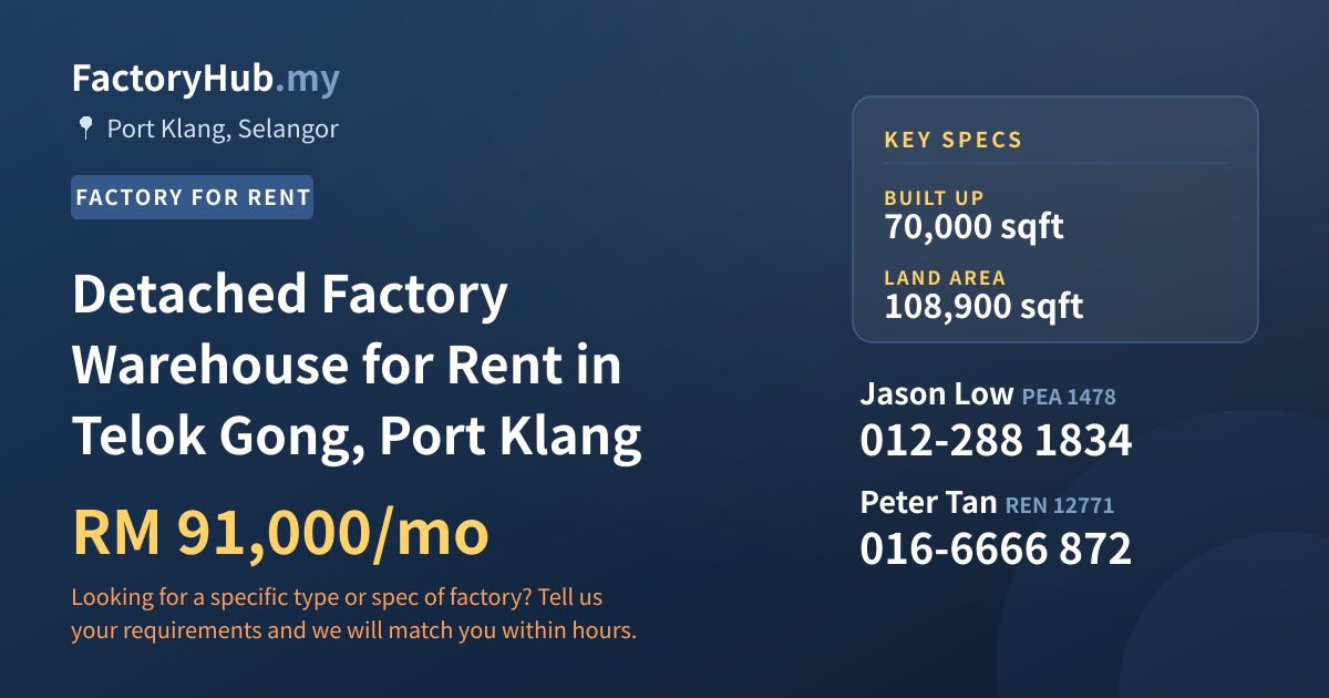Factory For Rent - Detached Factory Warehouse for Rent in Telok Gong, Port Klang - Port Klang, Selangor