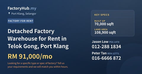Factory For Rent - Detached Factory Warehouse for Rent in Telok Gong, Port Klang - Port Klang, Selangor