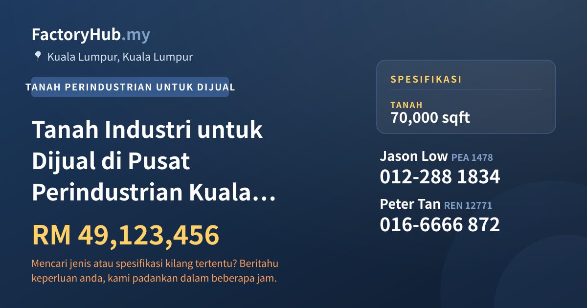 Tanah Untuk Dijual - Tanah Industri untuk Dijual di Pusat Perindustrian Kuala Lumpur - Kuala Lumpur, Kuala Lumpur