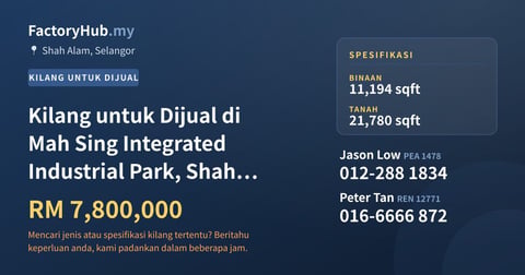 Kilang Untuk Dijual - Kilang untuk Dijual di Mah Sing Integrated Industrial Park, Shah Alam - Shah Alam, Selangor
