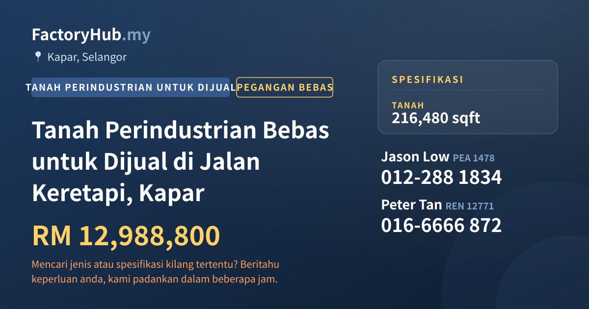 Tanah Untuk Dijual - Tanah Perindustrian Bebas untuk Dijual di Jalan Keretapi, Kapar - Kapar, Selangor